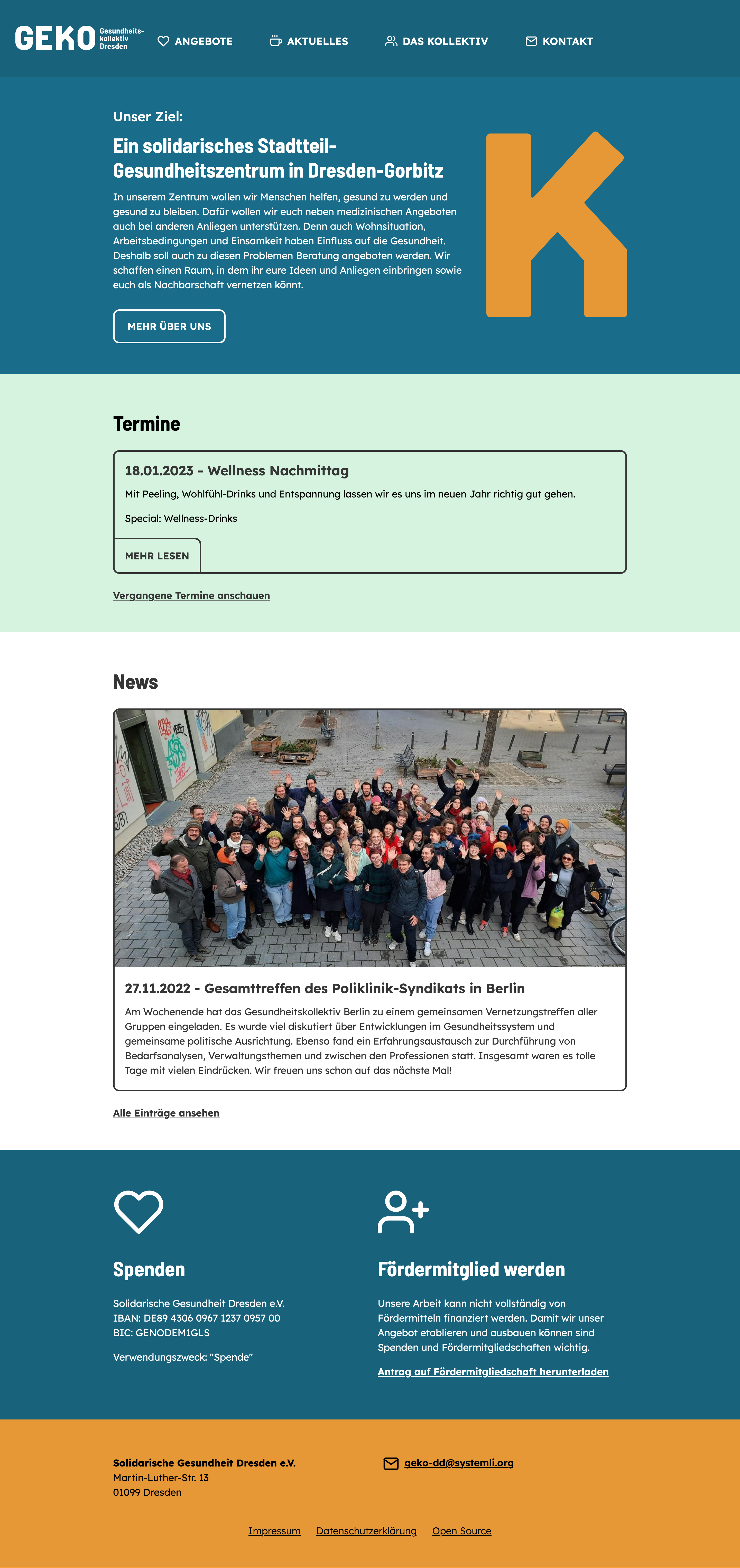 A screenshot of the website from the GEKO Dresden